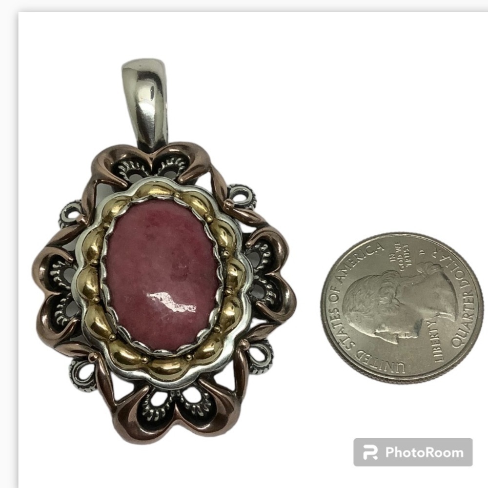 Carolyn Pollack Relios Sterling Silver Copper Brass Rhodonite Pendant - Picture 3 of 6